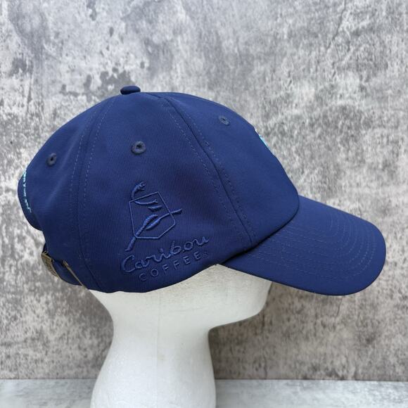 Caribou Coffee Hat Adjustable Baseball Cap Happy Holidays Navy Blue Cup - Picture 5 of 6